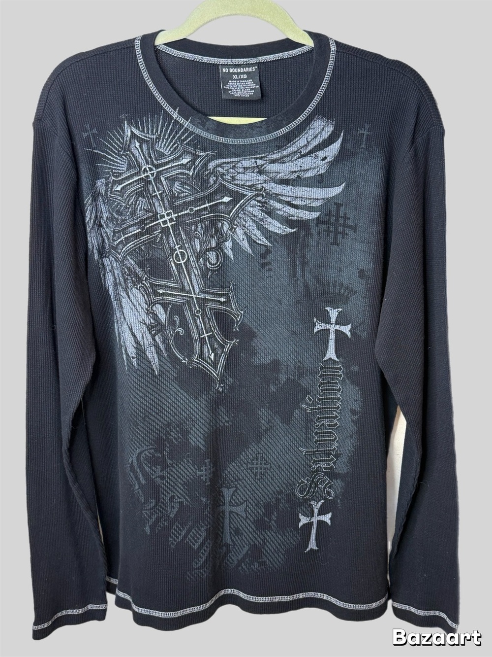 Vintage Y2K Boundaries Longsleeve Waffle Shirt Men XL Cross Affliction Style